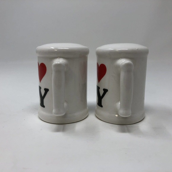 I Love New York NY Salt Pepper Shakers Set Mug Shape Handle Karol Western Korea - Picture 2 of 9